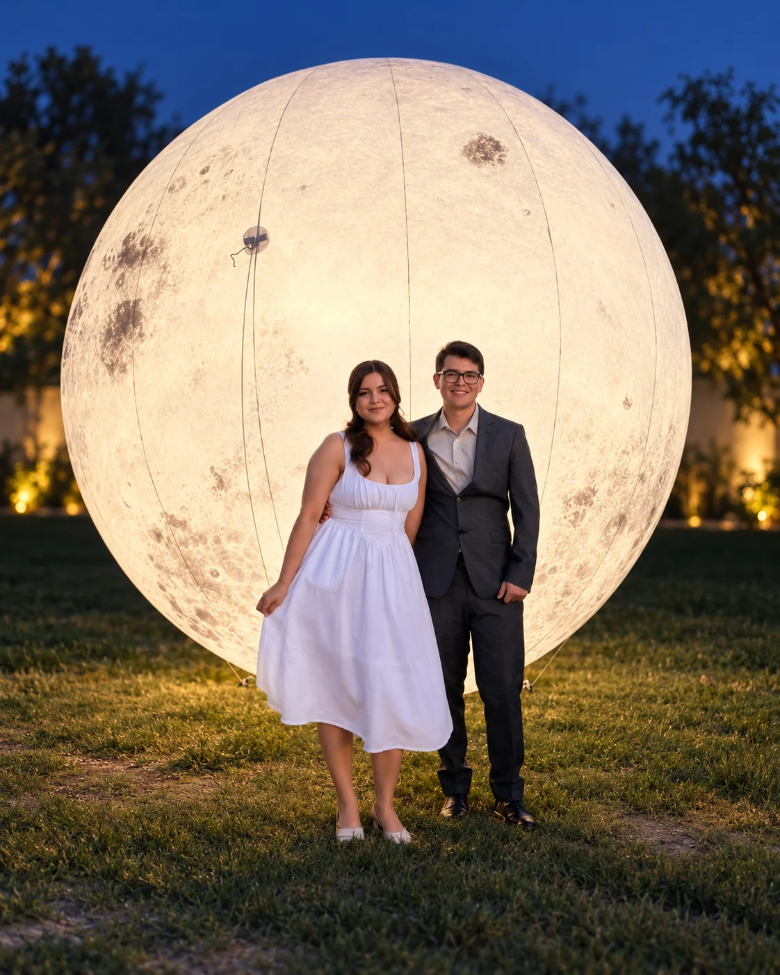 Fotografía retocada de una pareja frente a la Luna Mágica